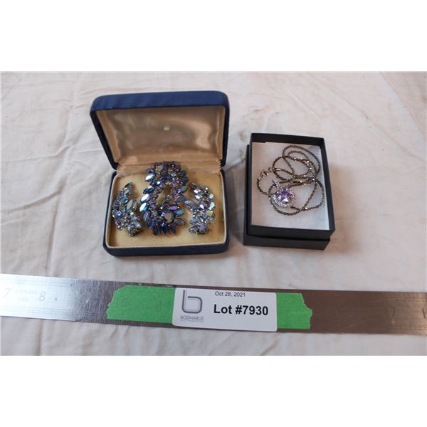 Broach with matching clip on earrings,necklace