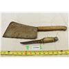 Image 1 : Meat Cleaver & Bone Handle Hunting Knife