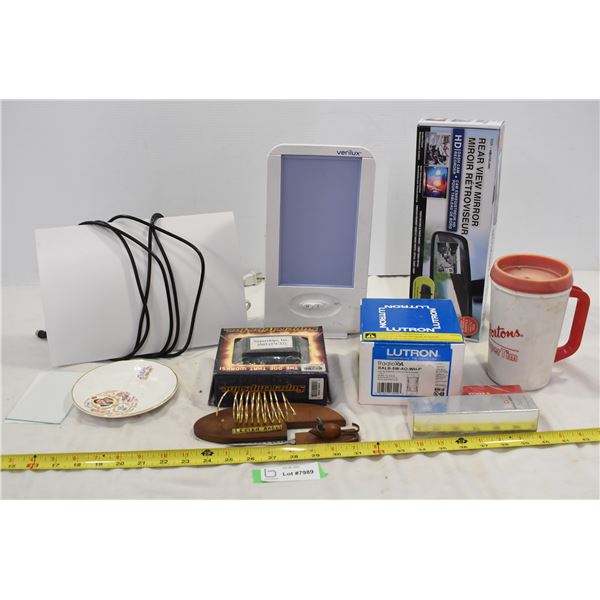 Misc. Lot w/ HappyLight, Rear View Mirror, Letter Opener/Stand