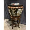 Image 1 : CHINESE PAINTED PLANTER WITH CHINESE ROSE WOOD STAND (16.5 X 13.5")