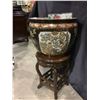 Image 2 : CHINESE PAINTED PLANTER WITH CHINESE ROSE WOOD STAND (16.5 X 13.5")