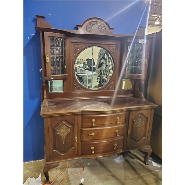 ANTIQUE BUFFET & HUTCH BUBBLE GLASS