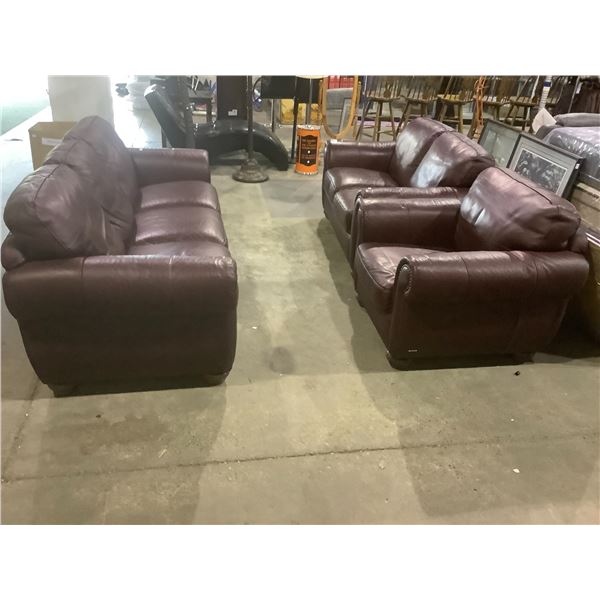 3PC NATUZZI RED LEATHER SOFA SET