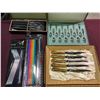 Image 1 : KNIFE SET, NEW STAINLESS STEEL STRAWS, NEW MANA SILICONE STRAWS, CANADIAN SPOONS, & STEAKMASTER