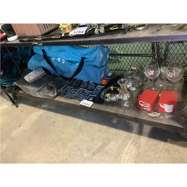 ASSORTED .925 STERLING SILVER ACCENT PLATE, CUPS, & POURER, 2 FOLDING OUTDOOR CHAIRS, CAR MATS, &