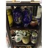 Image 2 : CABINET WITH ASSORTED VASES, TEA POTS, & MORE