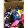 Image 2 : BOX OF NEW VINYL GLOVES, LATEX GLOVES, BROOM HEADS, AND MORE