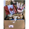 Image 2 : BOX OF NEW ASSORTED HOME DECOR, CANDLES, STORAGE CONTAINERS, FLAGS, AND MORE