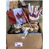 Image 2 : BOX OF NEW ASSORTED HOME DECOR, CANDLES, STORAGE CONTAINERS, FLAGS, AND MORE