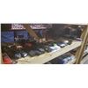Image 1 : SHELF LOT OF ELECTRONICS, CELL PHONES, RADIOS, MONITOR, AND MORE
