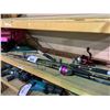 Image 2 : SHELF OF ASSORTED FISHING RODS, FISHING NET & TACKLE BOX WITH ASSORTED CONTENTS