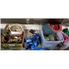Image 2 : SHELF LOT OF RATCHET STRAPS, BOX OF ASSORTED CORDS & PINE MOUNTAIN CREOSOTE BUSTER & BIN OF
