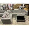 Image 2 : 2 PIECE SECTIONAL SOFA WITH USB CHARGING FEATURE (MISSING WALL PLUG IN) WITH STORAGE OTTOMAN