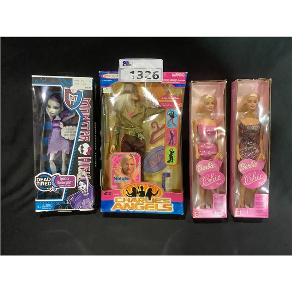 ALL NEW" 2 BARBIE CHIC DOLLS, CHARLIE'S ANGELS NATALIE, & MONSTER HIGH SPECTRA VONDERGEIST