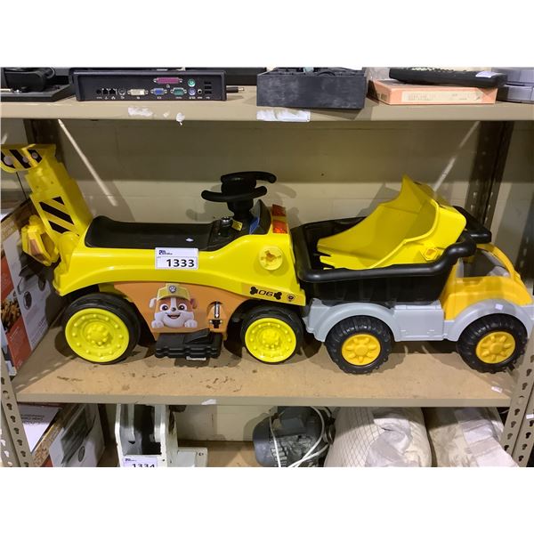 PAW PATROL RUBBLE RIDE ON (NO CHARGER UNKNOWN CONDITION) AND A TRUCK