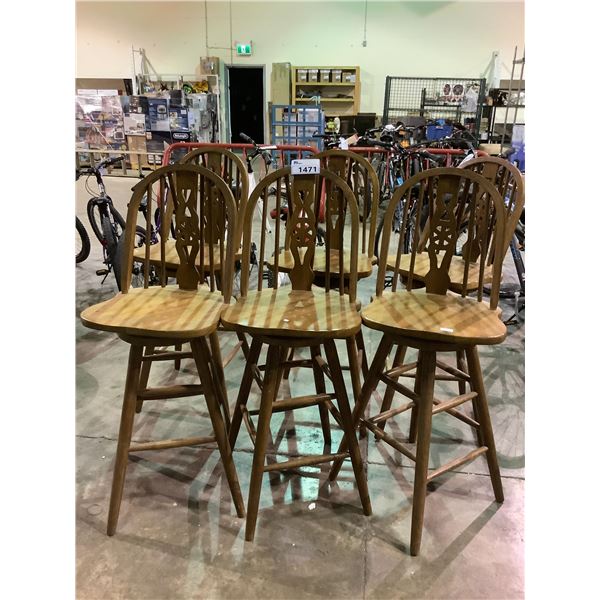 6 WOODEN SWIVEL TOP BAR CHAIRS