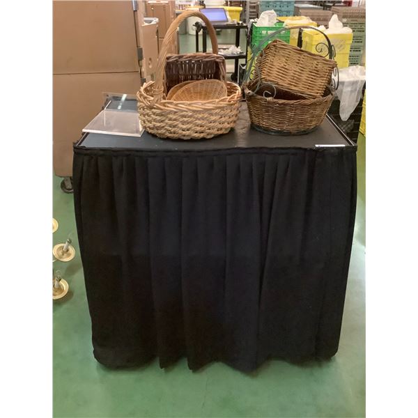 METAL 3 TIER ROLLING CART WITH BASKETS & SIGN HOLDER