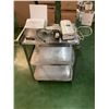 Image 1 : METAL LAKESIDE ROLLING 3 TIER CART WITH BLACK & DECKER FOOD SEALER, VINTAGE GE BLOW DRYER, & SIGNS