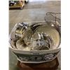 Image 2 : STOOL, ORNATE TABLE AND BOX OF SILVER PLATE