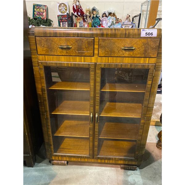 WALNUT WATERFALL GLASS FRONT BOOKCASE