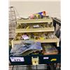 Image 2 : ASSORTED FISHING GEAR INCLUDING TACKLE BOX WITH CONTENTS, WATER BOOTS, CAGE, AND ROPE