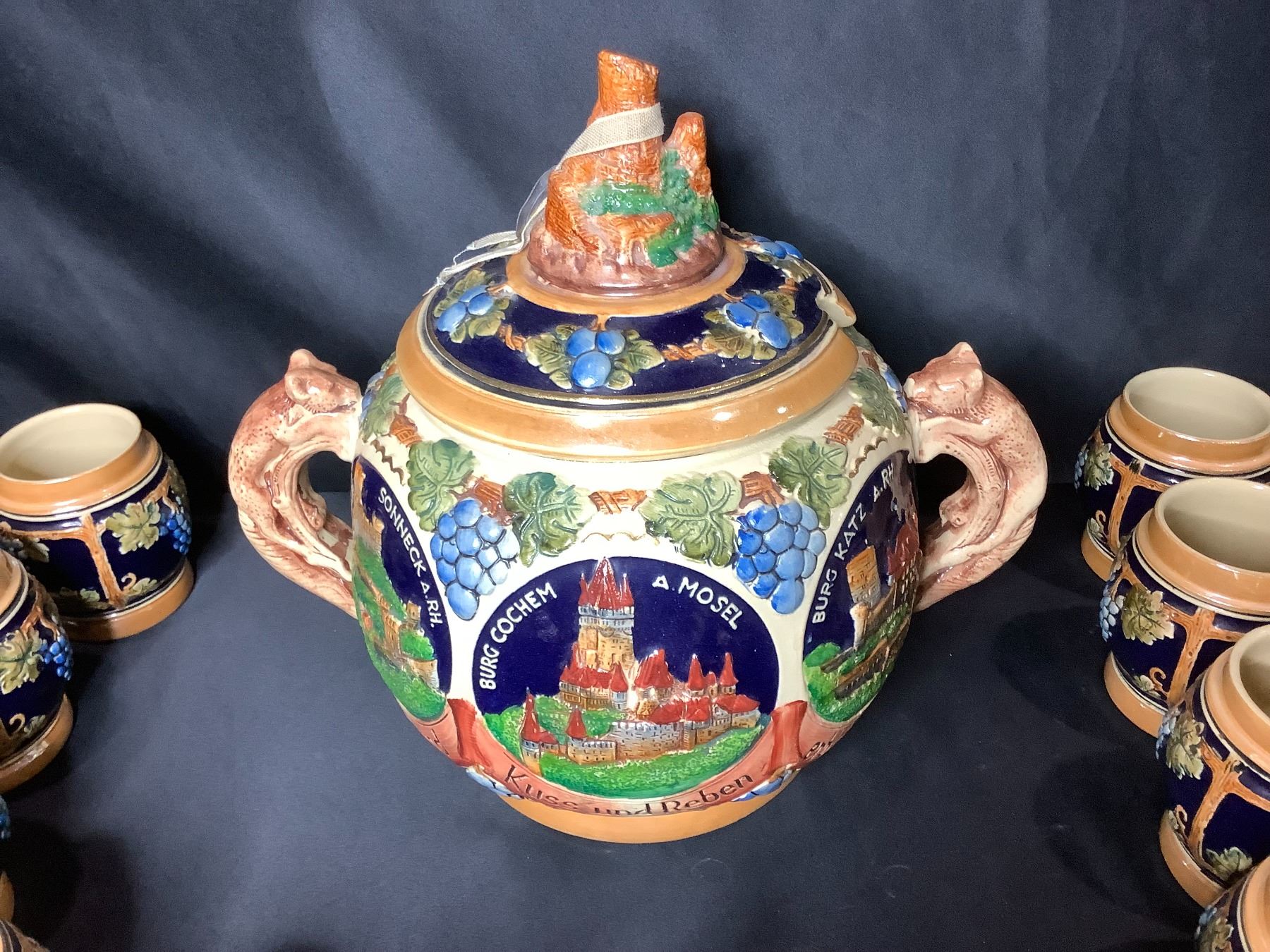 GERMAN PUNCH BOWL WITH 12 CUPS - Able Auctions