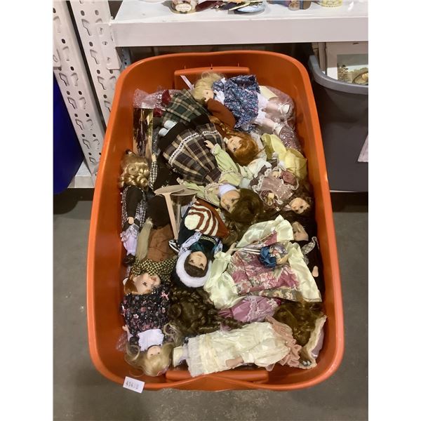 BIN OF ASSORTED CERAMIC DOLLS