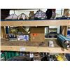 Image 2 : ENTIRE RACK (RACK NOT INCLUDED) OF ASSORTED LAMPSHADES, HAIR DYE, SHOP FLUIDS, GUITAR AND MORE
