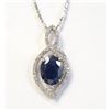 Image 1 : 14K OVAL CUT SAPPHIRE (9.6CT) 57 DIAMONDS(1.2CT) NECKLACE 16"