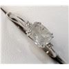 Image 2 : 14K DIAMOND CUSHION CUT CENTER (1.01CT) RING SIZE 7 W/ 2 SIDE DIAMONDS (0.02CT)