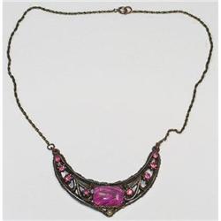 Pink Cabochon Rhinestones Copper Chain Necklace#2128454