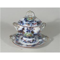 Flow Blue Lidded Sauce Tureen and Underplate #2128495