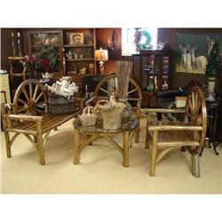 4 PC CABIN LODGE WAGON SETTEE CHAIRS TABLE #2128876