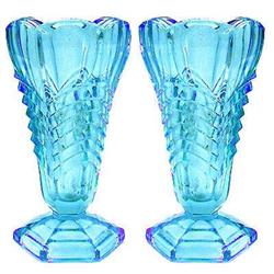 Davidson Glass Ice Blue Chevron Vases (2) #2139036