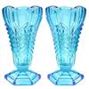 Image 1 : Davidson Glass Ice Blue Chevron Vases (2) #2139036