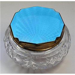 Blue Guilloche Enamel, Copper and Crystal Jar #2139214