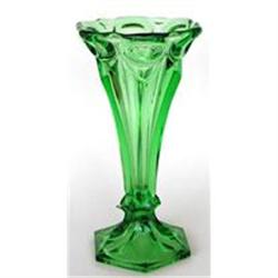 Green Art Deco Pressed Glass Vase #2139219