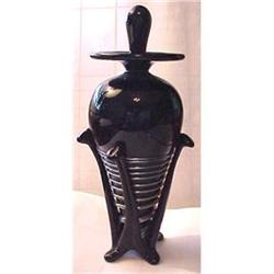 Black glass perfume bottle with silver overlay #2139536