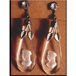 RARE Czech LONG rock crystal CAMEO  earrings #2139562