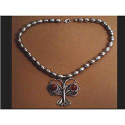 STERLING Modernist Necklace carnelian pendant #2139583