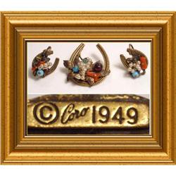 Edwardian SIGNED dated Coro Coral DEmi Parure #2139588