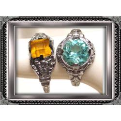 2 1920's ART DECO FANCY STONE filigree RINGS  #2139590
