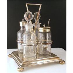 Cruet Set. English.Silver Plate and Crystal. #2139673
