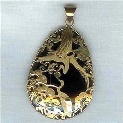 14k & Smoky Quartz Pendant. Crane Birds #2139686