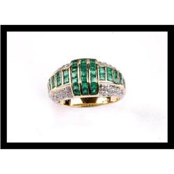 BEAUTIFUL DIAMOND , EMERALD YELLOW GOLD RING #2152517