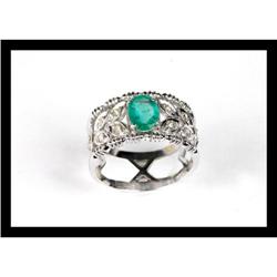 BEAUTIFUL  DIAMOND AND EMERALD WHITE GOLD RING #2152532