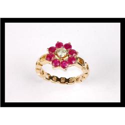 BEAUTIFUL  DIAMOND AND RUBY YELLOW  GOLD RING #2152538