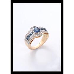 BLUE SAPPHIRE DIAMOND RING IN YELLOW GOLD . #2152541