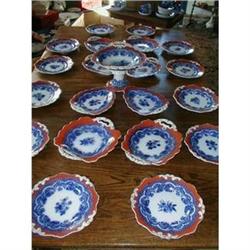 RARE FLOW BLUE POLYCHROME DESSERT-SET 14 #2152798
