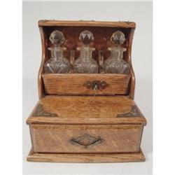 Edwardian Miniature Oak Three Bottle Tantalus  #2152975